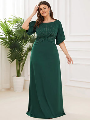 Color=Dark Green | Plus Size Trendy Bodenlanges Abendkleid Mit Rundem Hals Für Frauen 00544-Dark Green 8