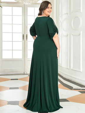 Color=Dark Green | Plus Size Trendy Bodenlanges Abendkleid Mit Rundem Hals Für Frauen 00544-Dark Green 2