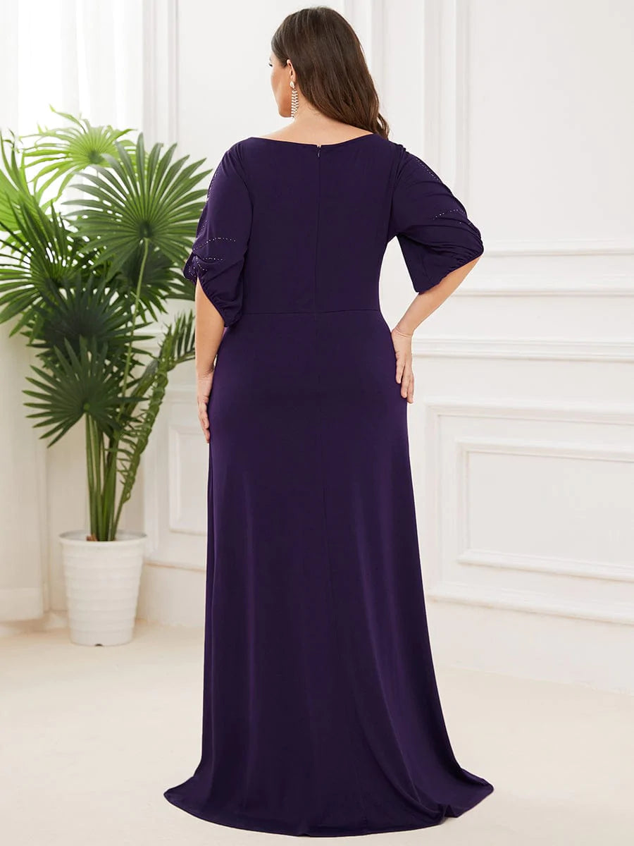 Color=Dunkel Violett | Plus Size Trendy Bodenlanges Abendkleid Mit Rundem Hals Für Frauen 00544-Dunkel Violett 7