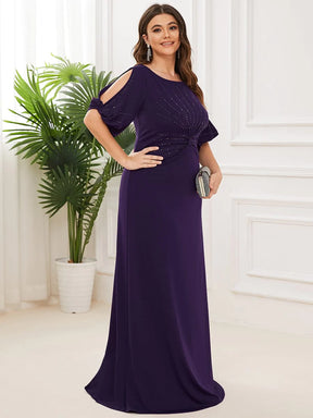 Color=Dunkel Violett | Plus Size Trendy Bodenlanges Abendkleid Mit Rundem Hals Für Frauen 00544-Dunkel Violett 8