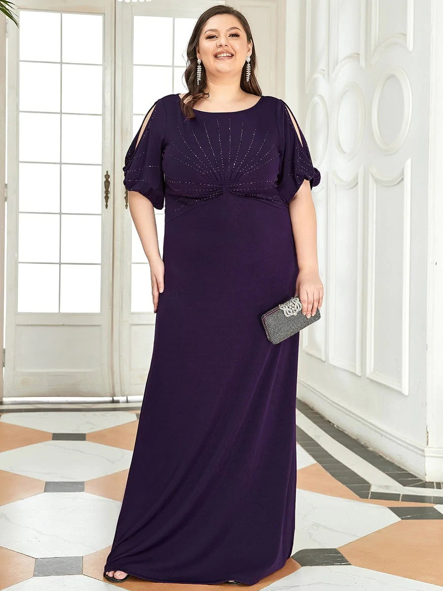 Color=Dunkel Violett | Plus Size Trendy Bodenlanges Abendkleid Mit Rundem Hals Für Frauen 00544-Dunkel Violett 1