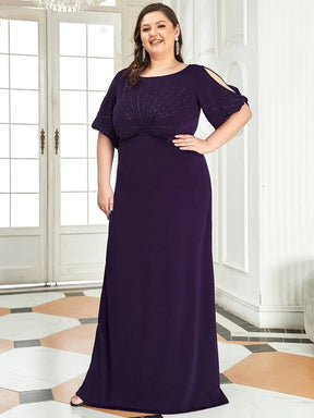 Color=Dunkel Violett | Plus Size Trendy Bodenlanges Abendkleid Mit Rundem Hals Für Frauen 00544-Dunkel Violett 3