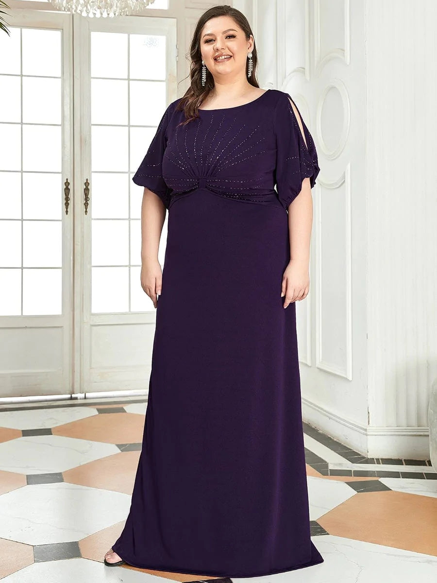 Color=Dunkel Violett | Plus Size Trendy Bodenlanges Abendkleid Mit Rundem Hals Für Frauen 00544-Dunkel Violett 4