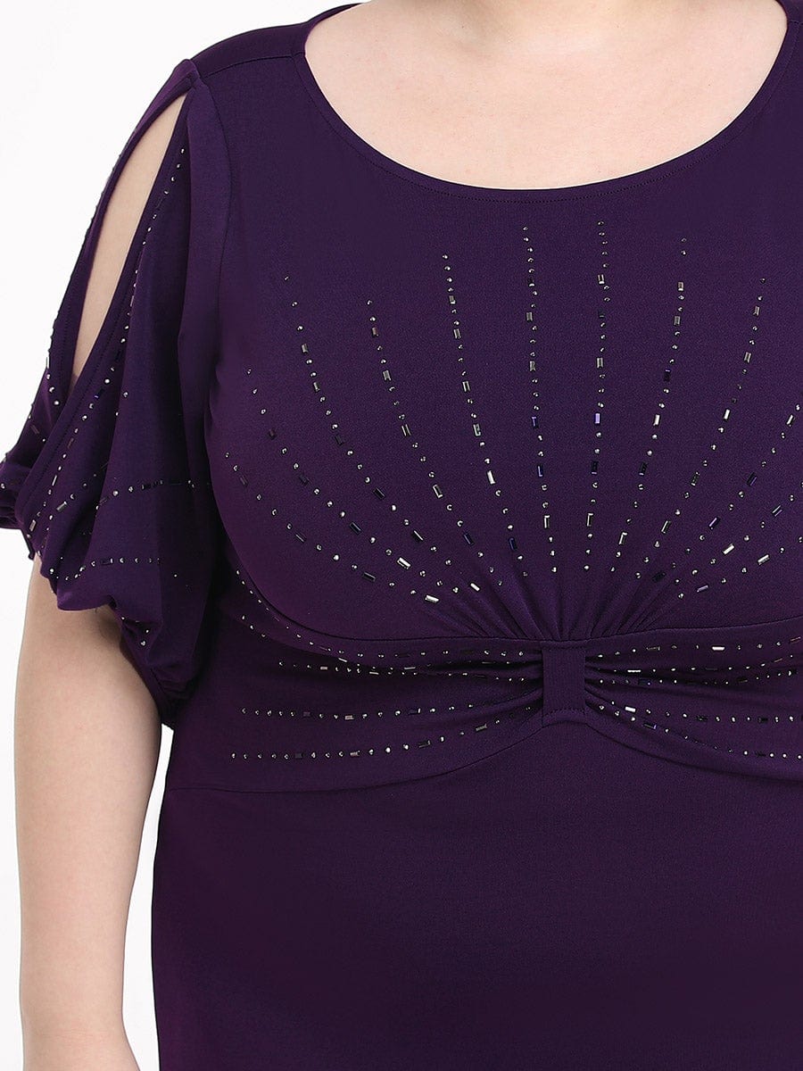 Color=Dunkel Violett | Plus Size Trendy Bodenlanges Abendkleid Mit Rundem Hals Für Frauen 00544-Dunkel Violett 5