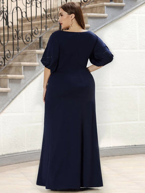 Color=Navy Blau | Plus Size Trendy Bodenlanges Abendkleid Mit Rundem Hals Für Frauen 00544-Navy Blau 2