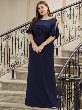 Color=Navy Blau | Plus Size Trendy Bodenlanges Abendkleid Mit Rundem Hals Für Frauen 00544-Navy Blau 3