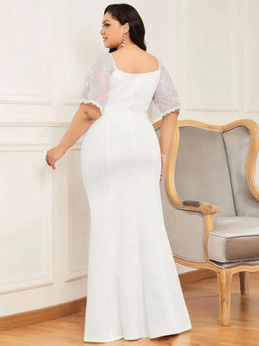 Color=Cream | Bodenlanges Ballkleider Mit V-Ausschnitt 00550-Cream 6