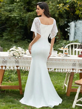 Color=Cream | Bodenlanges Ballkleider Mit V-Ausschnitt 00550-Cream 3