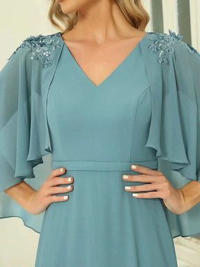 Größe Nach Maß Elegante V-Ausschnitt Flowy Chiffon Brautjungfernkleider mit Wraps 00638