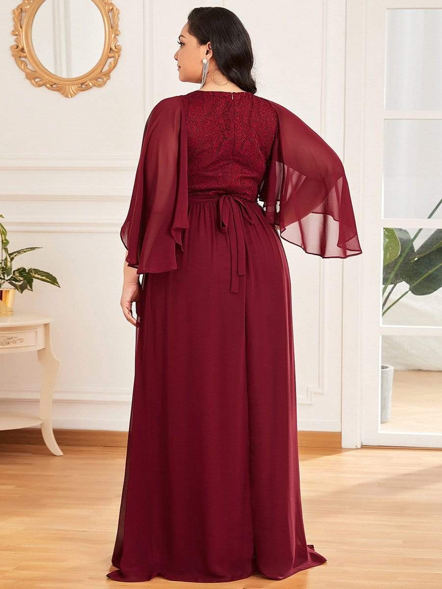 Color=Burgundy | Elegantes Maxi-Abendkleid aus Chiffon mit tiefem V-Ausschnitt-Burgundy 7
