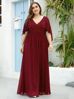 Color=Burgundy | Elegantes Maxi-Abendkleid aus Chiffon mit tiefem V-Ausschnitt-Burgundy 8