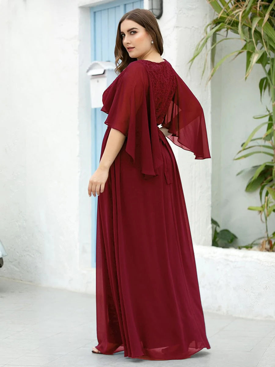 Color=Burgundy | Elegantes Maxi-Abendkleid aus Chiffon mit tiefem V-Ausschnitt-Burgundy 9