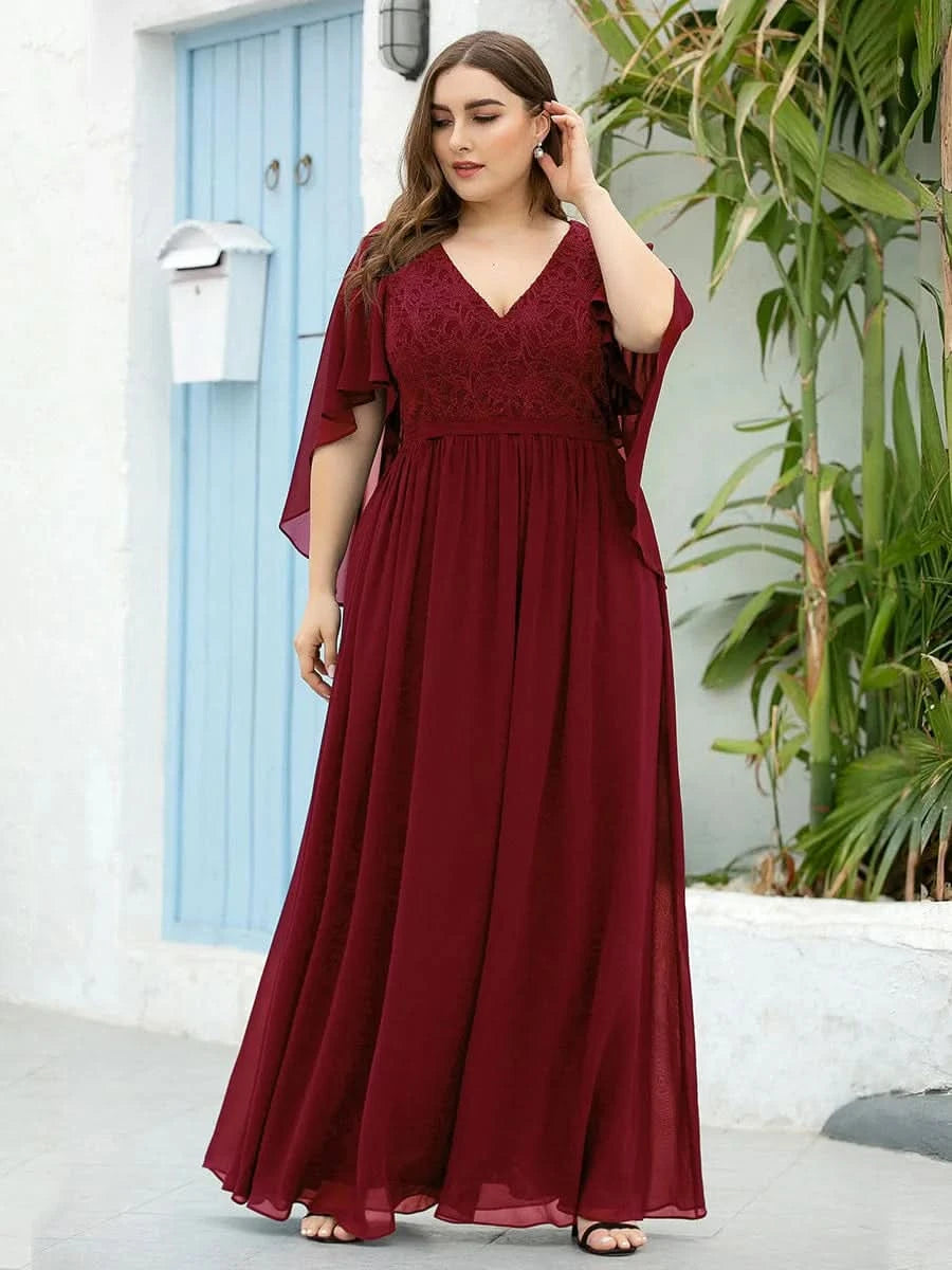Color=Burgundy | Elegantes Maxi-Abendkleid aus Chiffon mit tiefem V-Ausschnitt-Burgundy 10