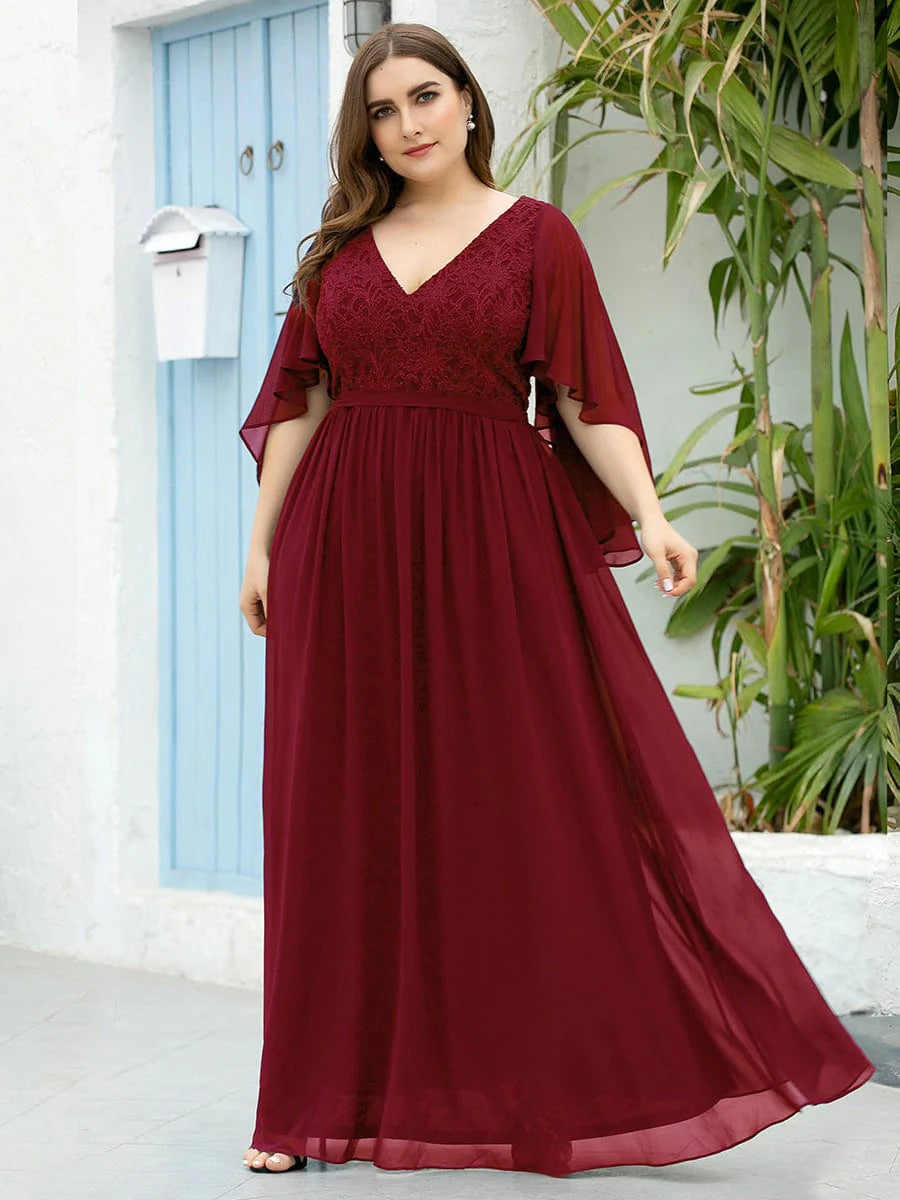 Color=Burgundy | Elegantes Maxi-Abendkleid aus Chiffon mit tiefem V-Ausschnitt-Burgundy 11