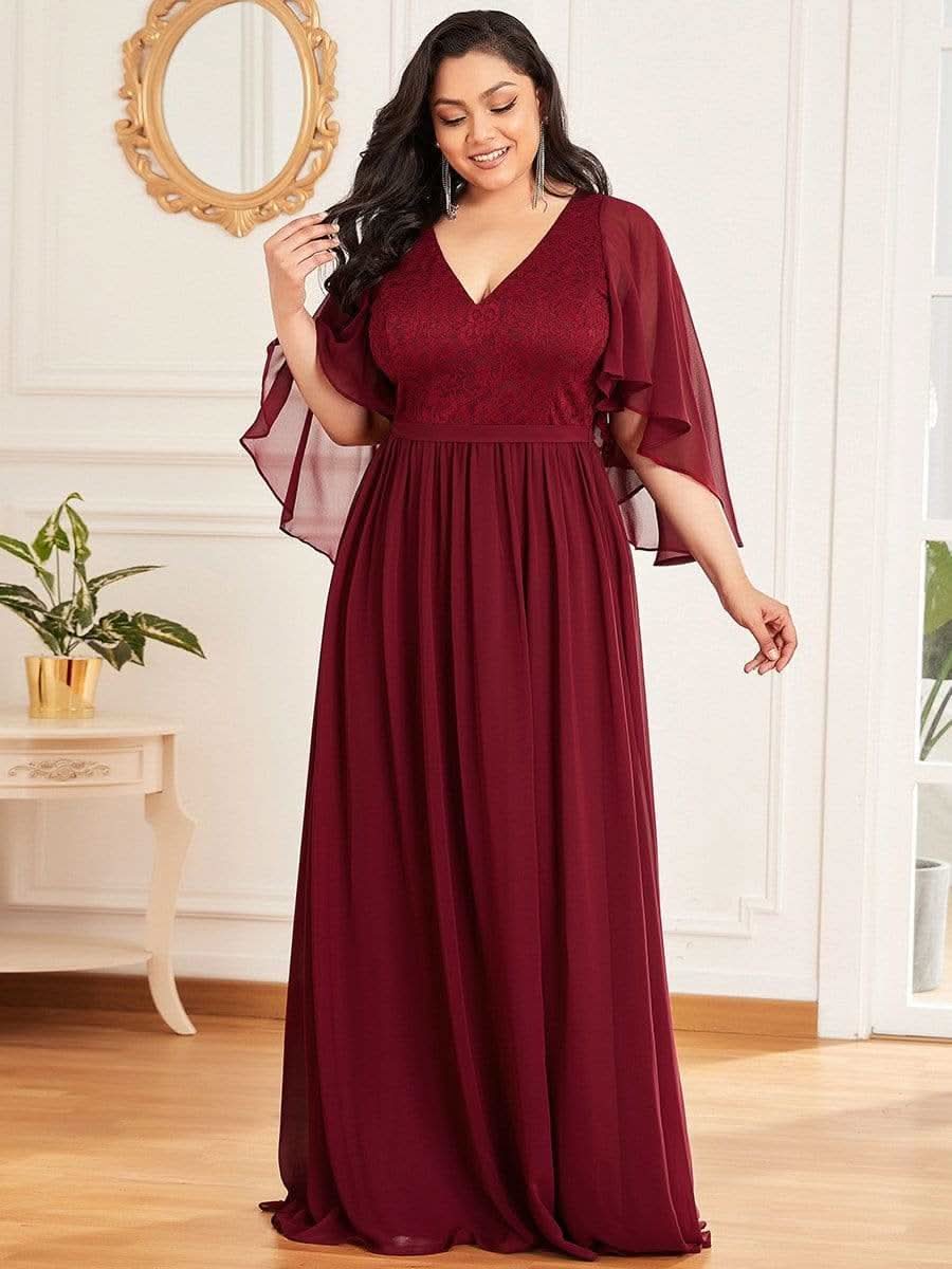 Color=Burgundy | Elegantes Maxi-Abendkleid aus Chiffon mit tiefem V-Ausschnitt-Burgundy 6