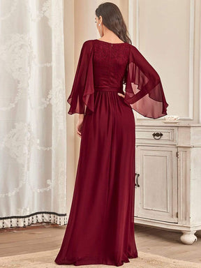 Color=Burgundy | Elegantes Maxi-Abendkleid aus Chiffon mit tiefem V-Ausschnitt-Burgundy 2