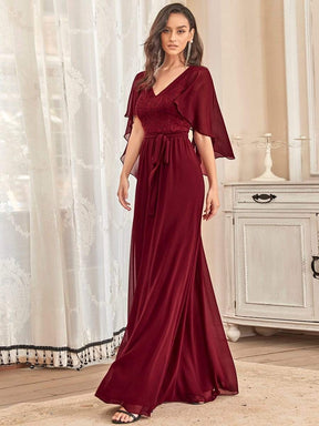 Color=Burgundy | Elegantes Maxi-Abendkleid aus Chiffon mit tiefem V-Ausschnitt-Burgundy 3