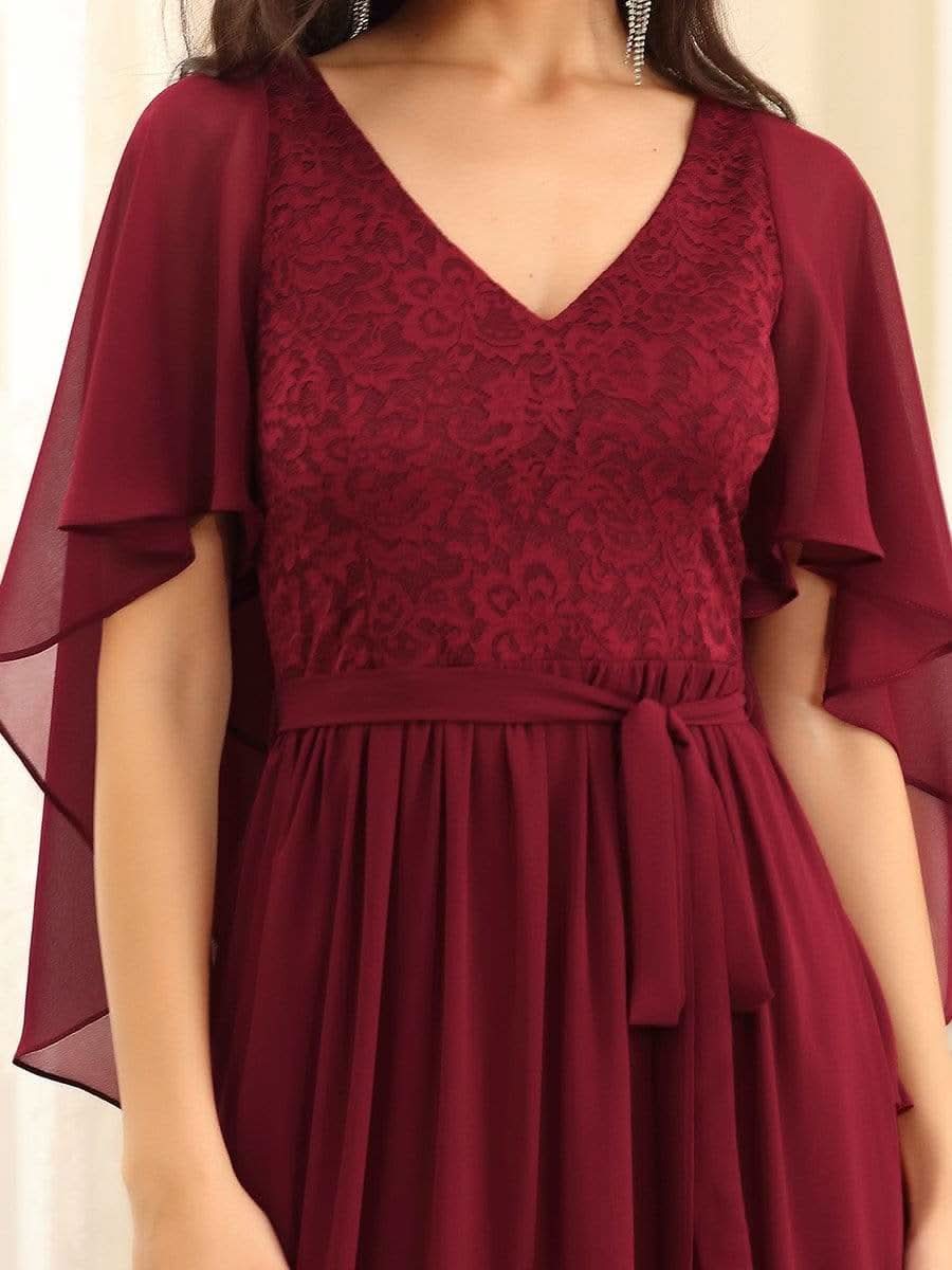Color=Burgundy | Elegantes Maxi-Abendkleid aus Chiffon mit tiefem V-Ausschnitt-Burgundy 4