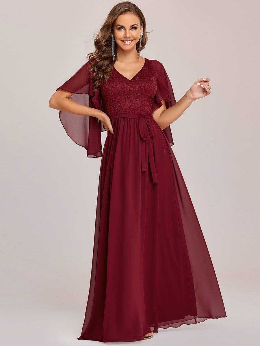 Color=Burgundy | Elegantes Maxi-Abendkleid aus Chiffon mit tiefem V-Ausschnitt-Burgundy 5