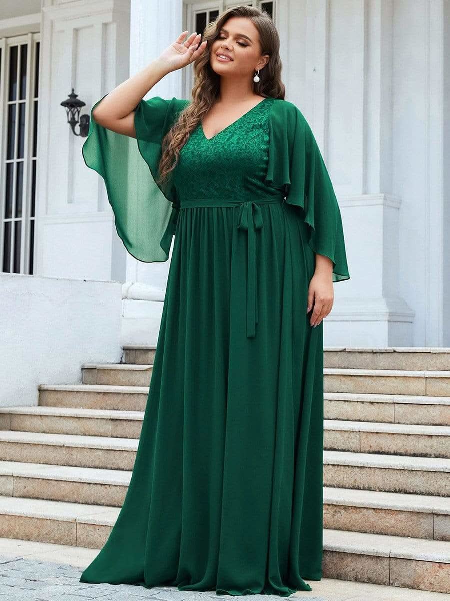Color=Dunkel Gruen | Elegantes Maxi-Abendkleid aus Chiffon mit tiefem V-Ausschnitt-Dunkel Gruen 6