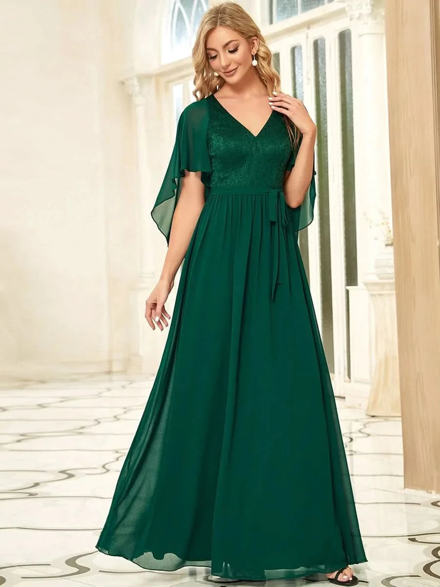 Color=Dunkel Gruen | Elegantes Maxi-Abendkleid aus Chiffon mit tiefem V-Ausschnitt-Dunkel Gruen 3