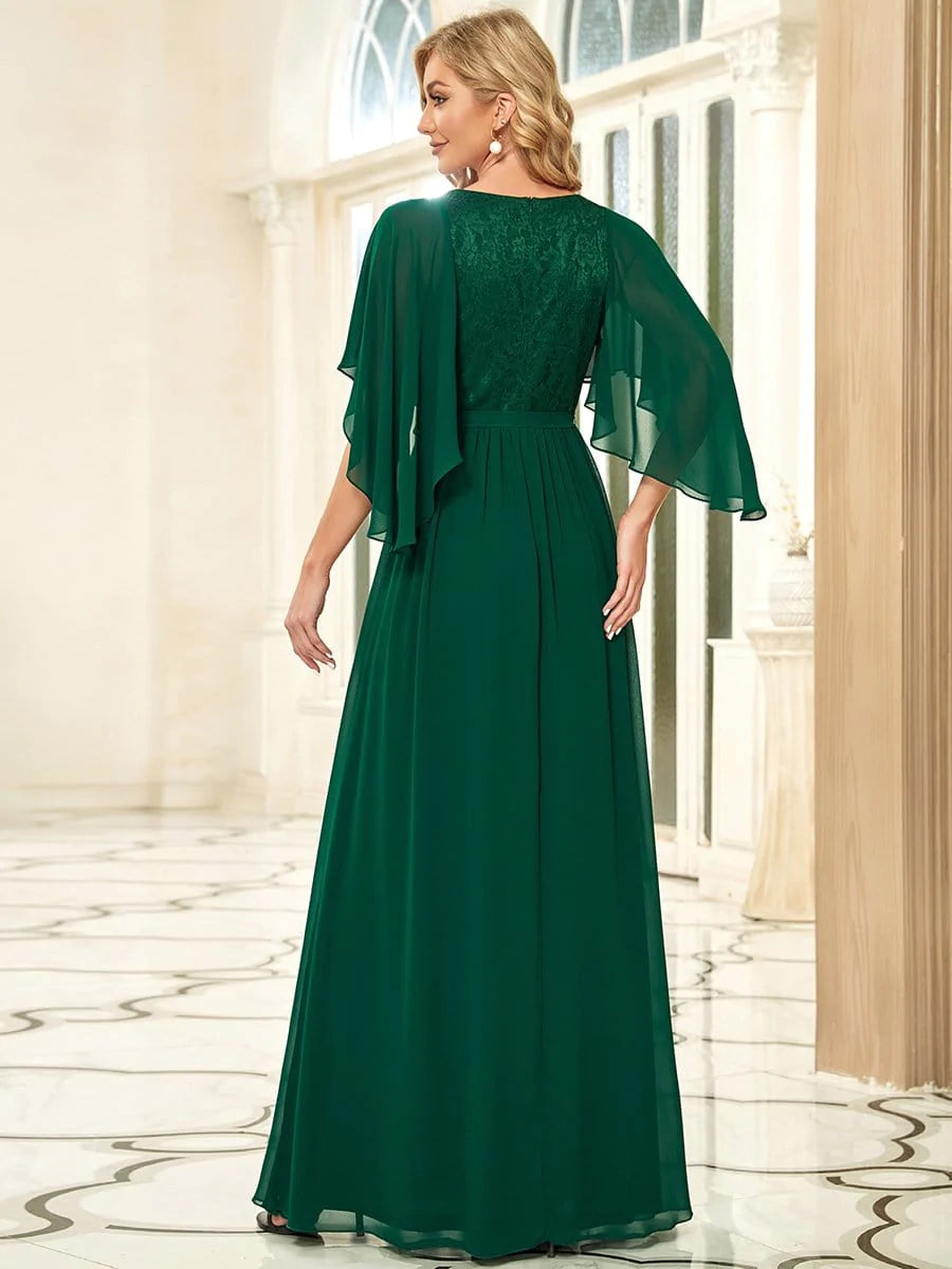 Color=Dunkel Gruen | Elegantes Maxi-Abendkleid aus Chiffon mit tiefem V-Ausschnitt-Dunkel Gruen 2