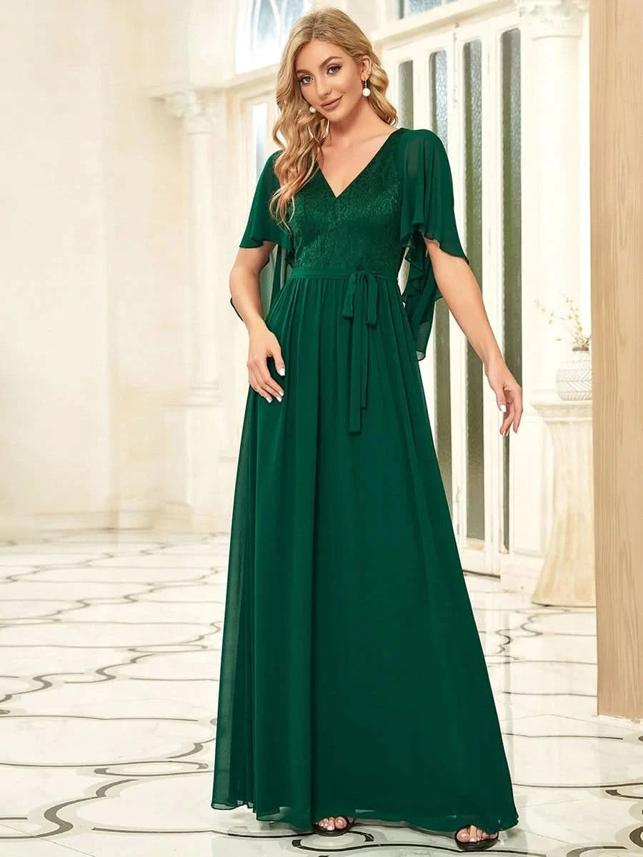 Color=Dunkel Gruen | Elegantes Maxi-Abendkleid aus Chiffon mit tiefem V-Ausschnitt-Dunkel Gruen 4