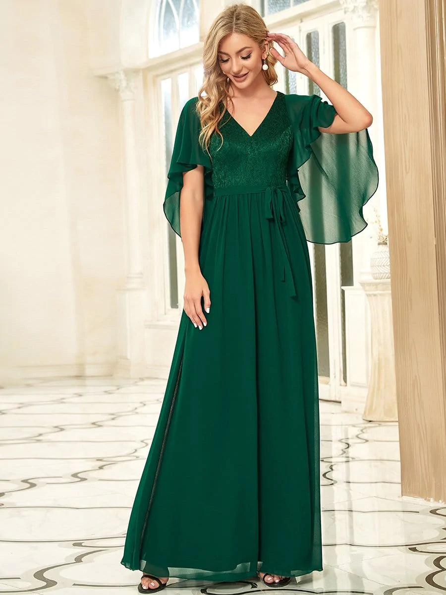 Color=Dunkel Gruen | Elegantes Maxi-Abendkleid aus Chiffon mit tiefem V-Ausschnitt-Dunkel Gruen 1