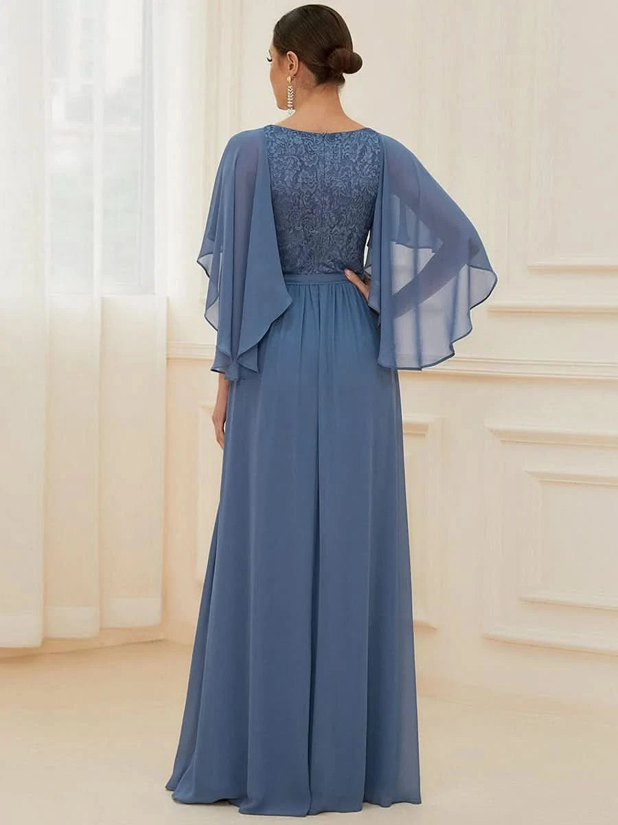 Color=Dusty Navy | Elegantes Maxi-Abendkleid aus Chiffon mit tiefem V-Ausschnitt-Dusty Navy 2