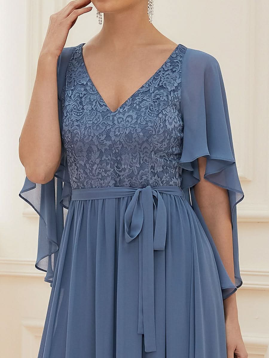 Color=Dusty Navy | Elegantes Maxi-Abendkleid aus Chiffon mit tiefem V-Ausschnitt-Dusty Navy 5