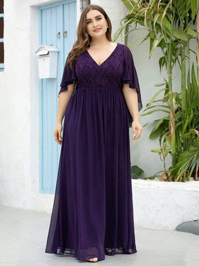 Color=Dunkel Violett | Elegantes Maxi-Abendkleid aus Chiffon mit tiefem V-Ausschnitt-Dunkel Violett 6