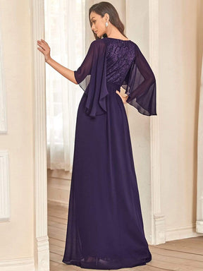 Color=Dunkel Violett | Elegantes Maxi-Abendkleid aus Chiffon mit tiefem V-Ausschnitt-Dunkel Violett 2