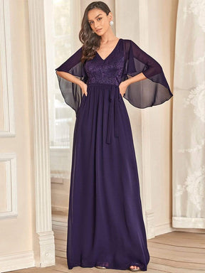 Color=Dunkel Violett | Elegantes Maxi-Abendkleid aus Chiffon mit tiefem V-Ausschnitt-Dunkel Violett 3