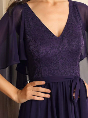 Color=Dunkel Violett | Elegantes Maxi-Abendkleid aus Chiffon mit tiefem V-Ausschnitt-Dunkel Violett 5