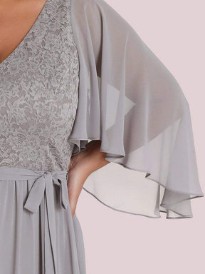 Color=Grau | Elegantes Maxi-Abendkleid aus Chiffon mit tiefem V-Ausschnitt-Grau 8