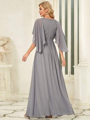 Color=Grau | Elegantes Maxi-Abendkleid aus Chiffon mit tiefem V-Ausschnitt-Grau 2