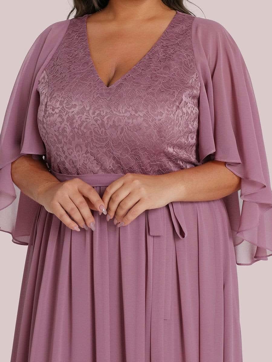 Color=Orchid | Elegantes Maxi-Abendkleid aus Chiffon mit tiefem V-Ausschnitt-Orchid 8