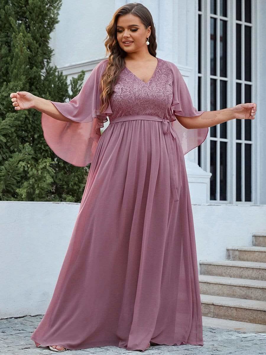 Color=Orchid | Elegantes Maxi-Abendkleid aus Chiffon mit tiefem V-Ausschnitt-Orchid 6