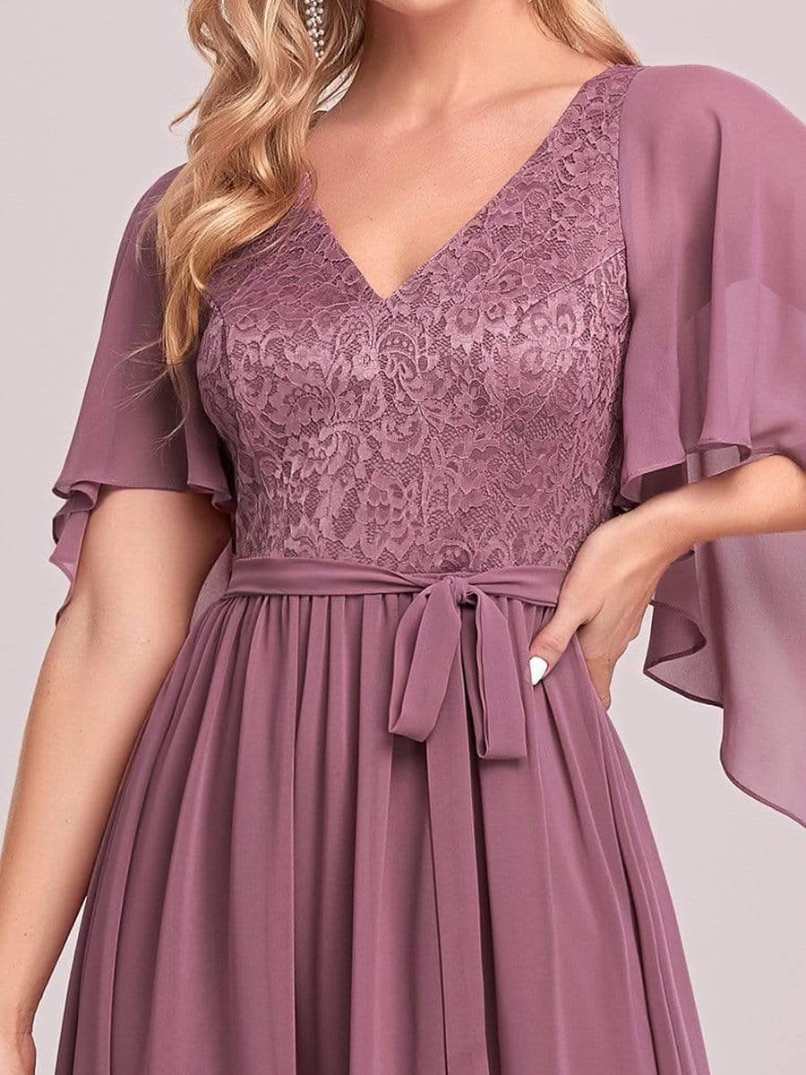 Color=Orchid | Elegantes Maxi-Abendkleid aus Chiffon mit tiefem V-Ausschnitt-Orchid 5
