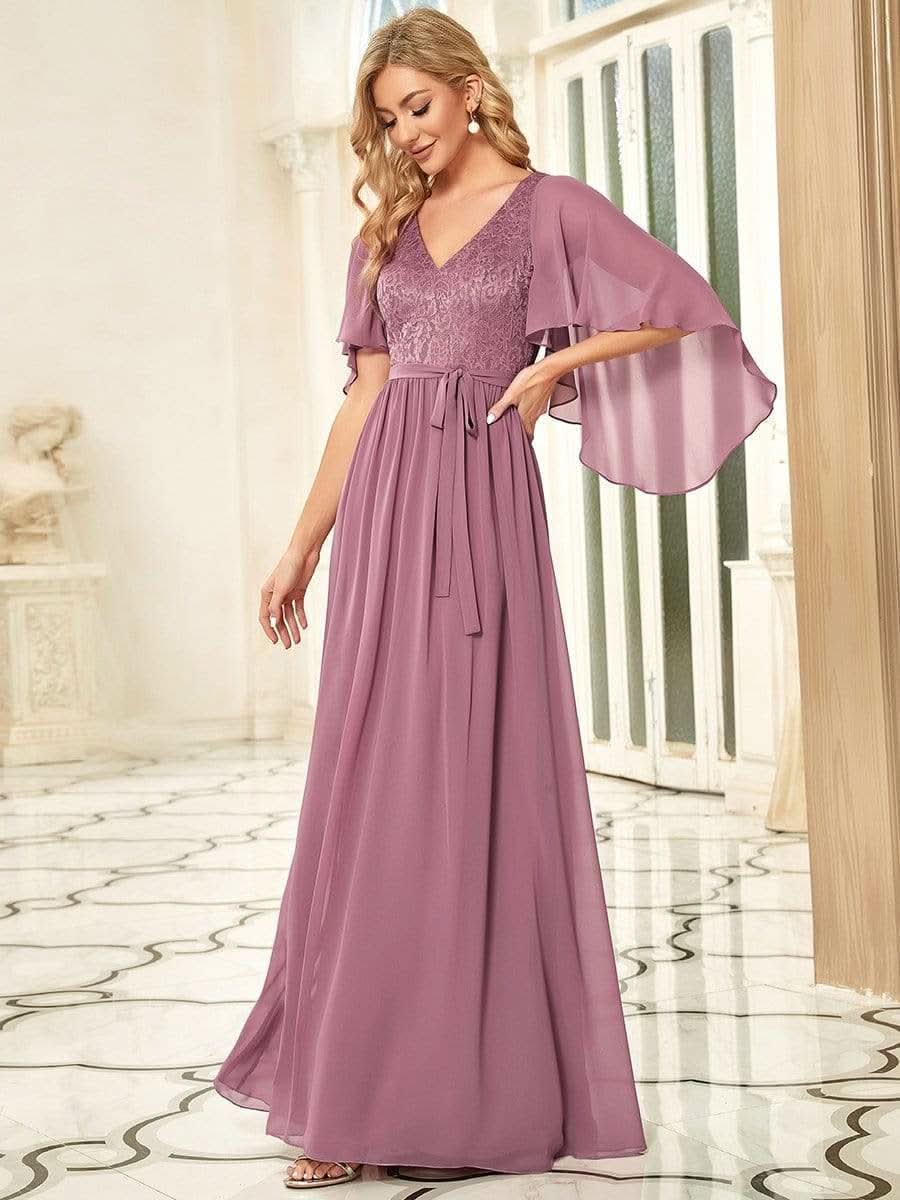 Color=Orchid | Elegantes Maxi-Abendkleid aus Chiffon mit tiefem V-Ausschnitt-Orchid 3