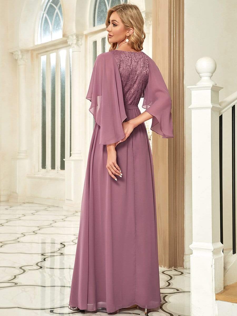 Color=Orchid | Elegantes Maxi-Abendkleid aus Chiffon mit tiefem V-Ausschnitt-Orchid 2