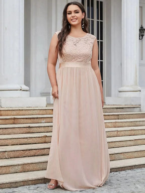 Größe Nach Maß Klassische A-Linie Chiffon Spitze Rundhals Brautjungfernkleider 00646