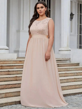 Größe Nach Maß Klassische A-Linie Chiffon Spitze Rundhals Brautjungfernkleider 00646
