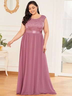 Größe Nach Maß Klassische A-Linie Chiffon Spitze Rundhals Brautjungfernkleider 00646