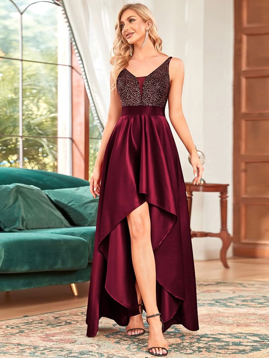 Größe Nach Maß Sexy rückenfreie funkelnde Ballkleider für Frauen mit unregelmaessigem Saum 00667 #farbe_Burgundy