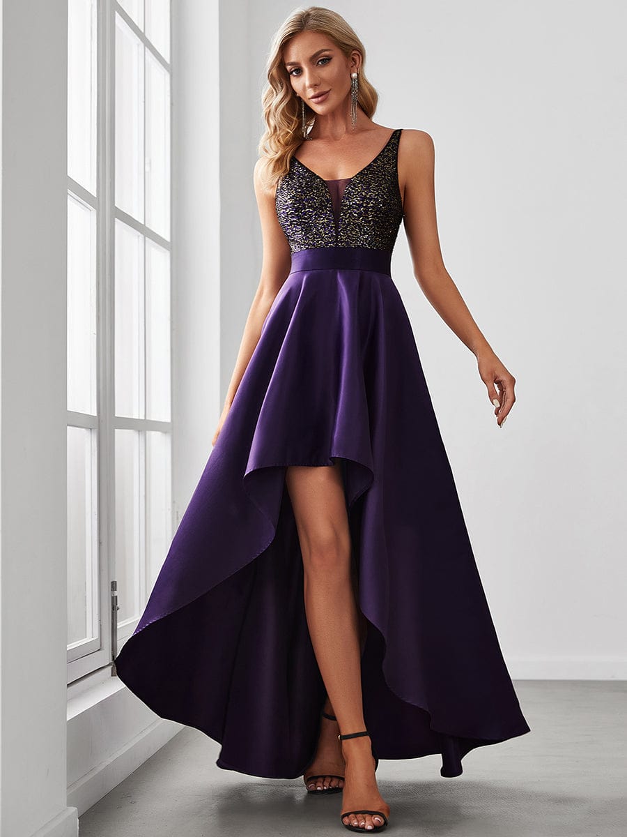 Größe Nach Maß Sexy rückenfreie funkelnde Ballkleider für Frauen mit unregelmaessigem Saum 00667 #farbe_Dunkel Violett