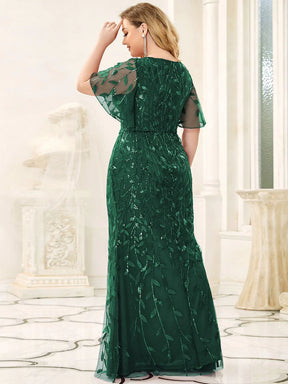 Color=Dark Green | Frauen V-Ausschnitt Funkelnde Stickerei Meerjungfrau Abend Partykleid 00692-Dark Green 7