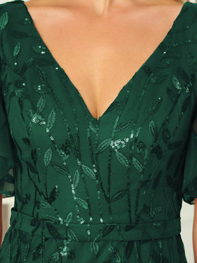 Color=Dark Green | Frauen V-Ausschnitt Funkelnde Stickerei Meerjungfrau Abend Partykleid 00692-Dark Green 5