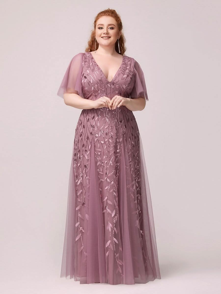 Robe D'invité De Mariage En Mousseline De Soie Mi-Longue Plissée à Manches à Volants Et Col En V  #farbe_Orchid