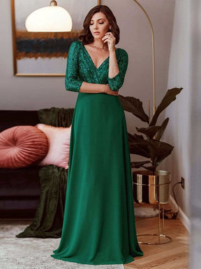 Größe Nach Maß Sexy V-Ausschnitt A-Linie Pailletten Abendkleid 00751